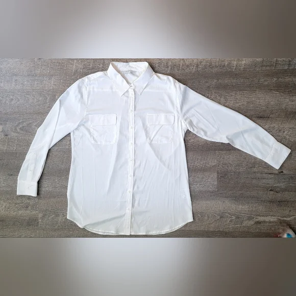 Boston Proper Button Up Blouse Women's 16 Cream Lightweight Oversized NWOT - Picture 5 of 10